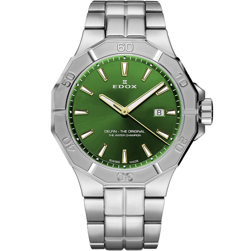 EDOX Delfin The Original Green Dial 43mm Silver Stainless Steel Bracelet 53021-3M-VID - 