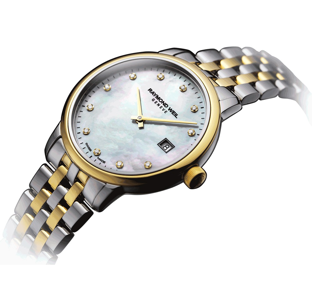 RAYMOND WEIL Toccata White Pearl Dial with Diamonds 34mm Two Tone Gold Stainless Steel Bracelet 5385-STP-97081 - 