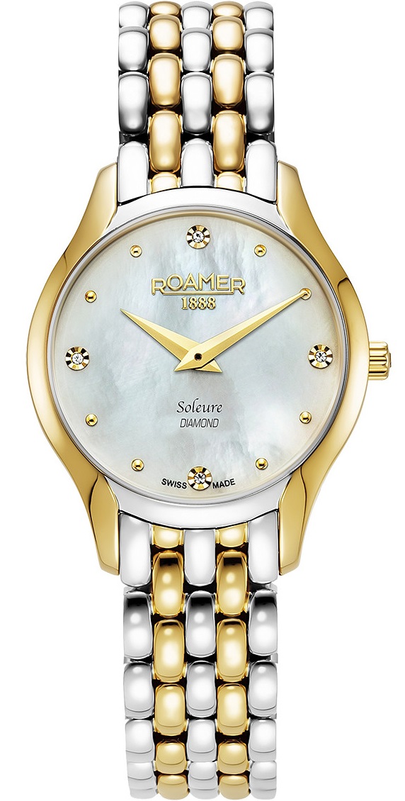 ROAMER Soleure White Pearl Dial With Diamonds 30mm Two Tone Gold Stainless Steel Bracelet 547857-47-25-50 - 