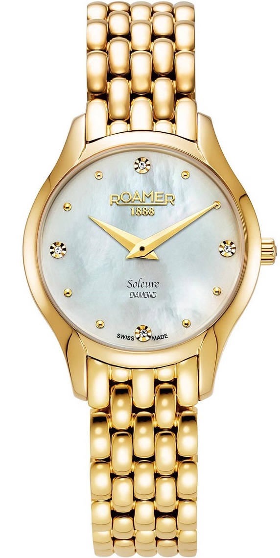 ROAMER Soleure White Pearl Dial With Diamonds 30mm Gold Stainless Steel Bracelet 547857-48-25-50 - 