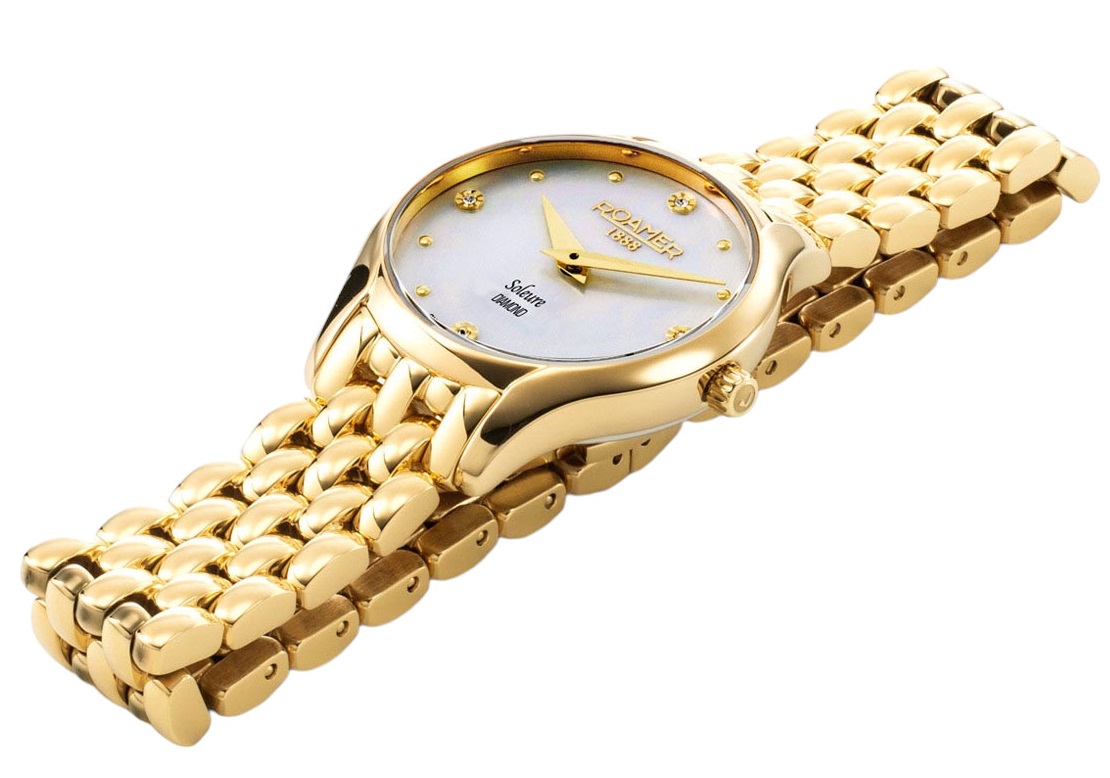 ROAMER Soleure White Pearl Dial With Diamonds 30mm Gold Stainless Steel Bracelet 547857-48-25-50 - 