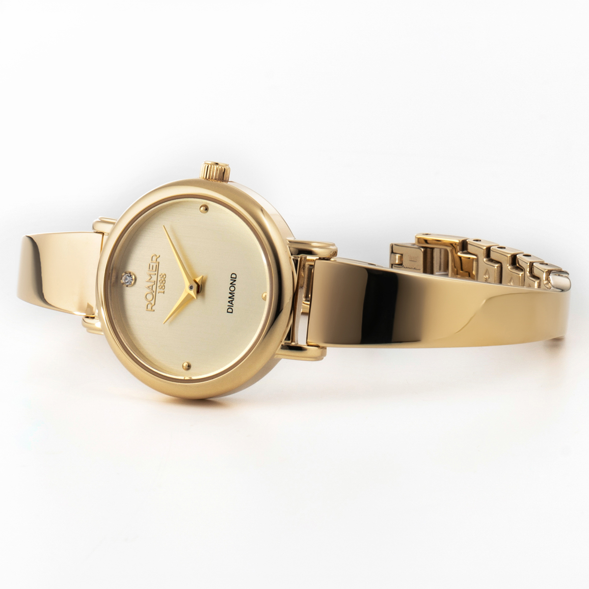 ROAMER Elegance Diamond Gold Dial 25mm Gold Stainless Steel Bracelet 548845-48-15-50 - 