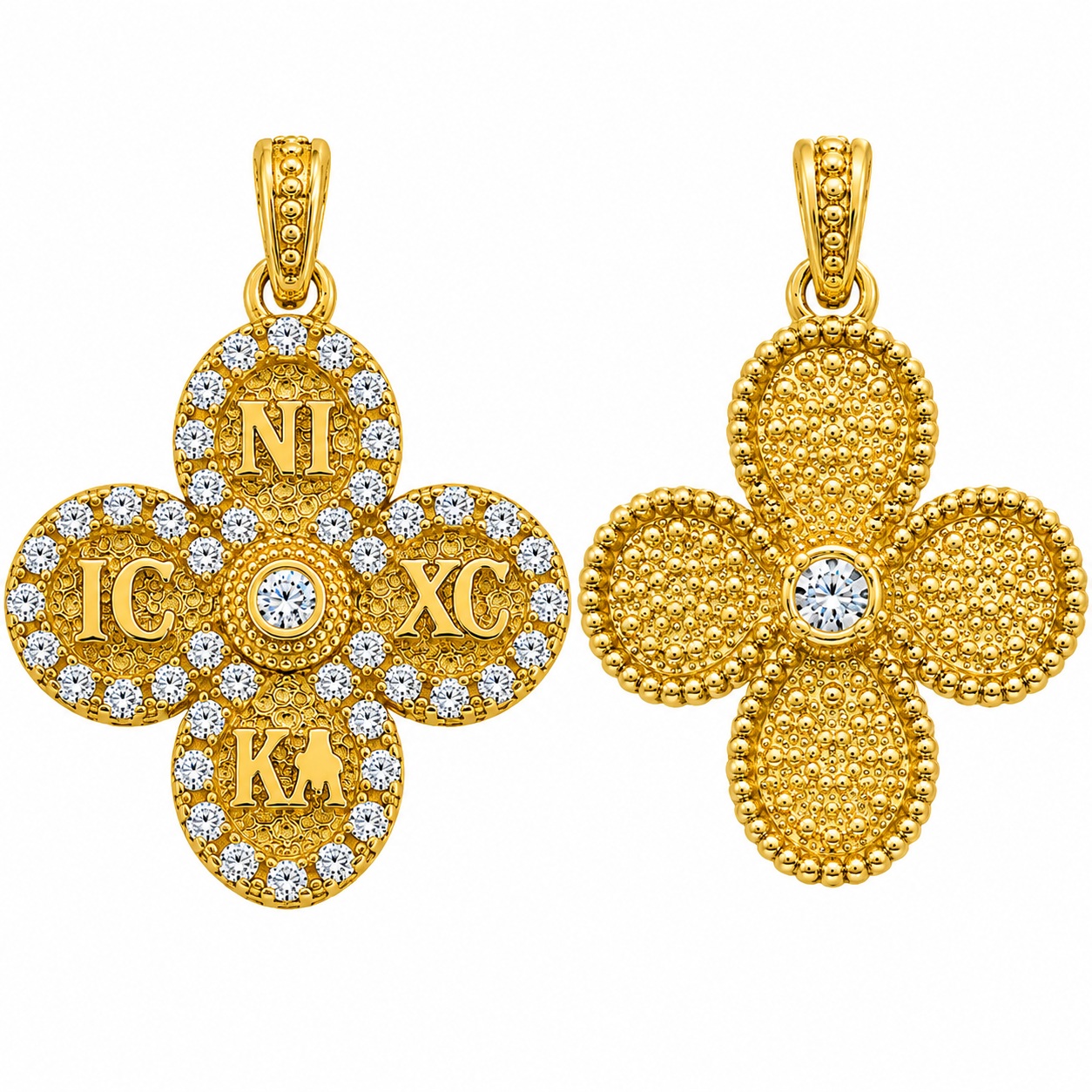 PENDANT Double Sided Constantinato SENZIO Collection from K9 Yellow Gold with Zircon Stones 3LAV.D549P - 