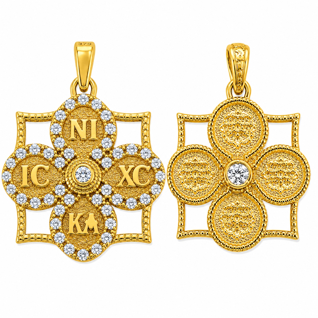 PENDANT Double Sided Constantinato SENZIO Collection from K9 Yellow Gold with Zircon Stones 3LAV.D551P - 