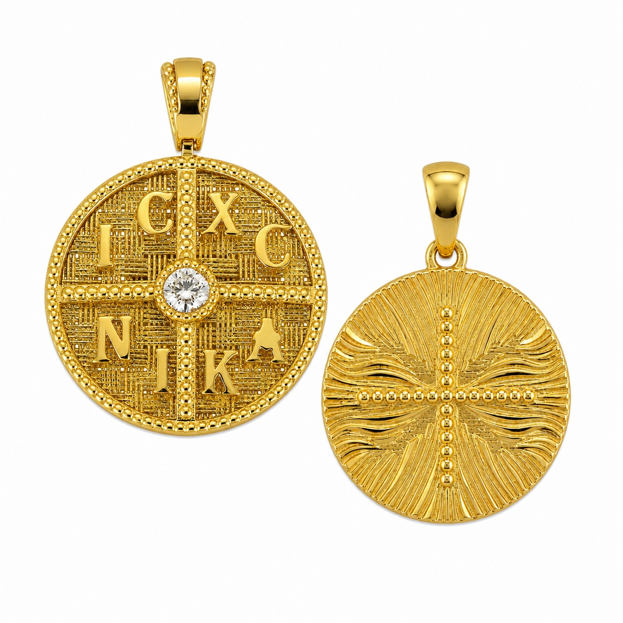PENDANT Double Sided Constantinato SENZIO Collection from K9 Yellow Gold with Zircon Stones 3LAV.D560P - 
