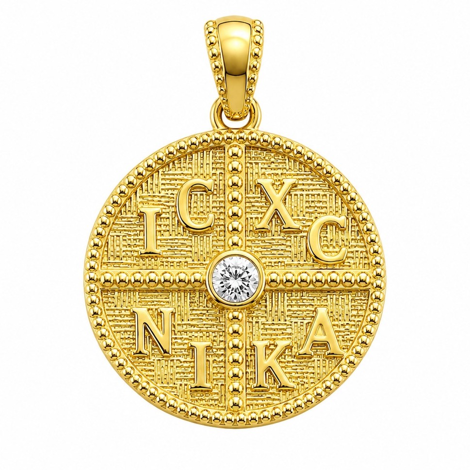 PENDANT Double Sided Constantinato SENZIO Collection from K9 Yellow Gold with Zircon Stones 3LAV.D561P - 