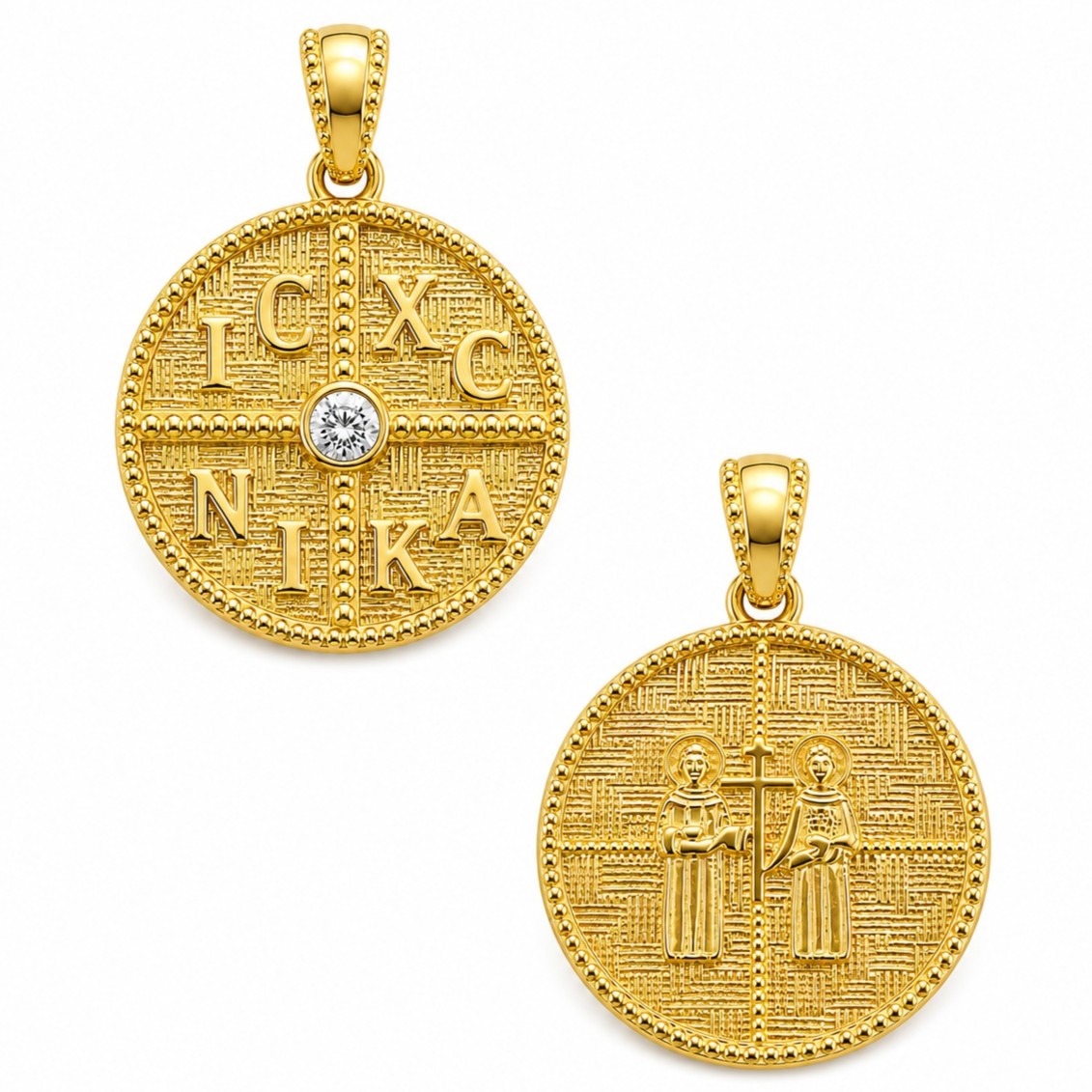 PENDANT Double Sided Constantinato SENZIO Collection from K9 Yellow Gold with Zircon Stones 3LAV.D561P - 