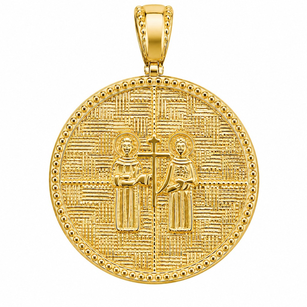 PENDANT Double Sided Constantinato SENZIO Collection from K9 Yellow Gold with Zircon Stones 3LAV.D561P - 3
