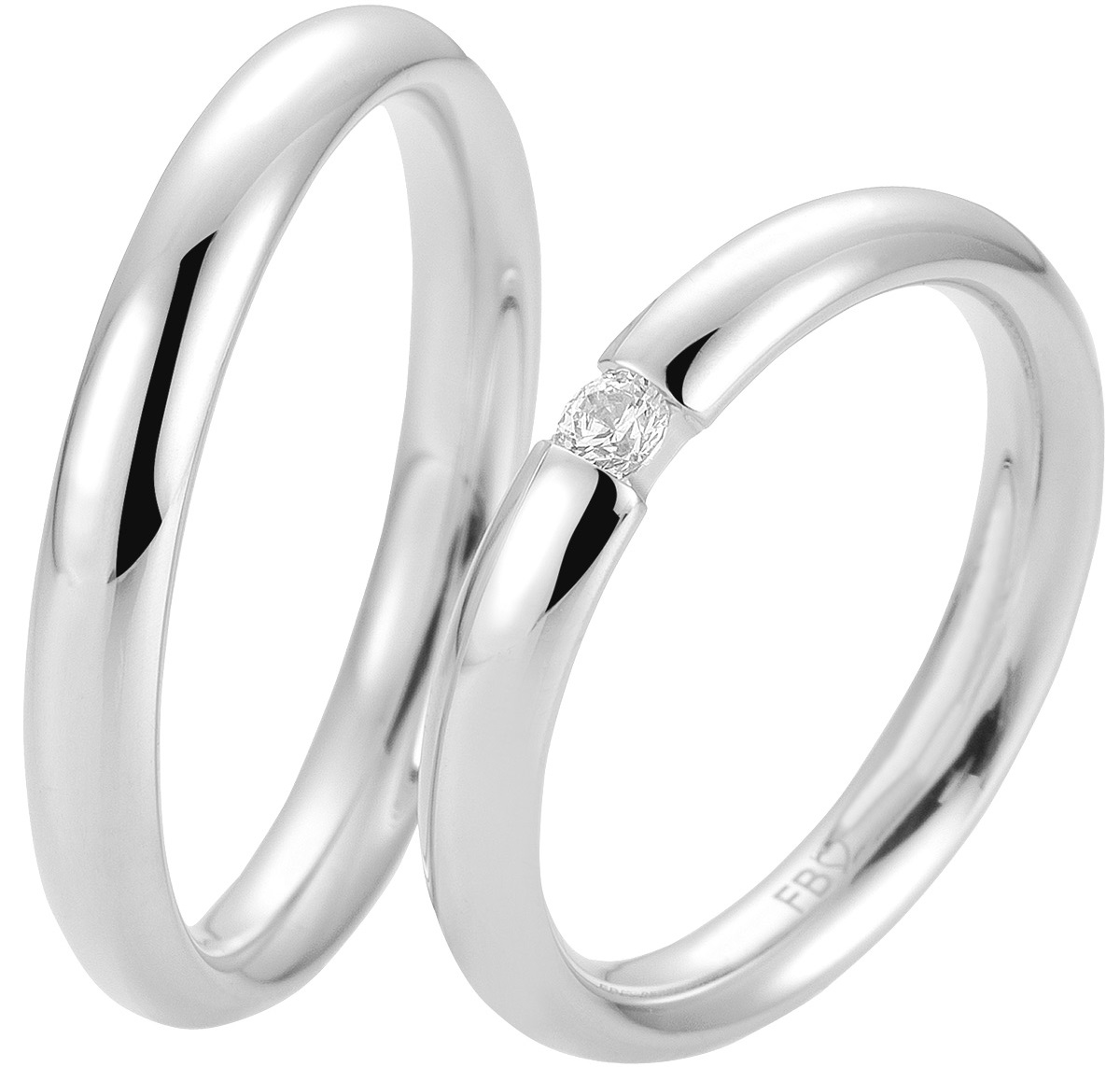 ΒREUNING Basic Light Collection Wedding Rings White Gold 5739-5740W