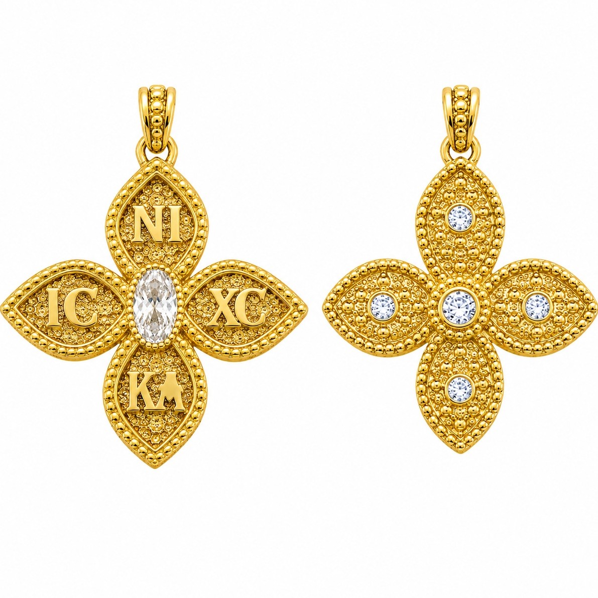 PENDANT Double Sided Constantinato SENZIO Collection from K9 Yellow Gold with Zircon Stones 3LAV.D589P - 