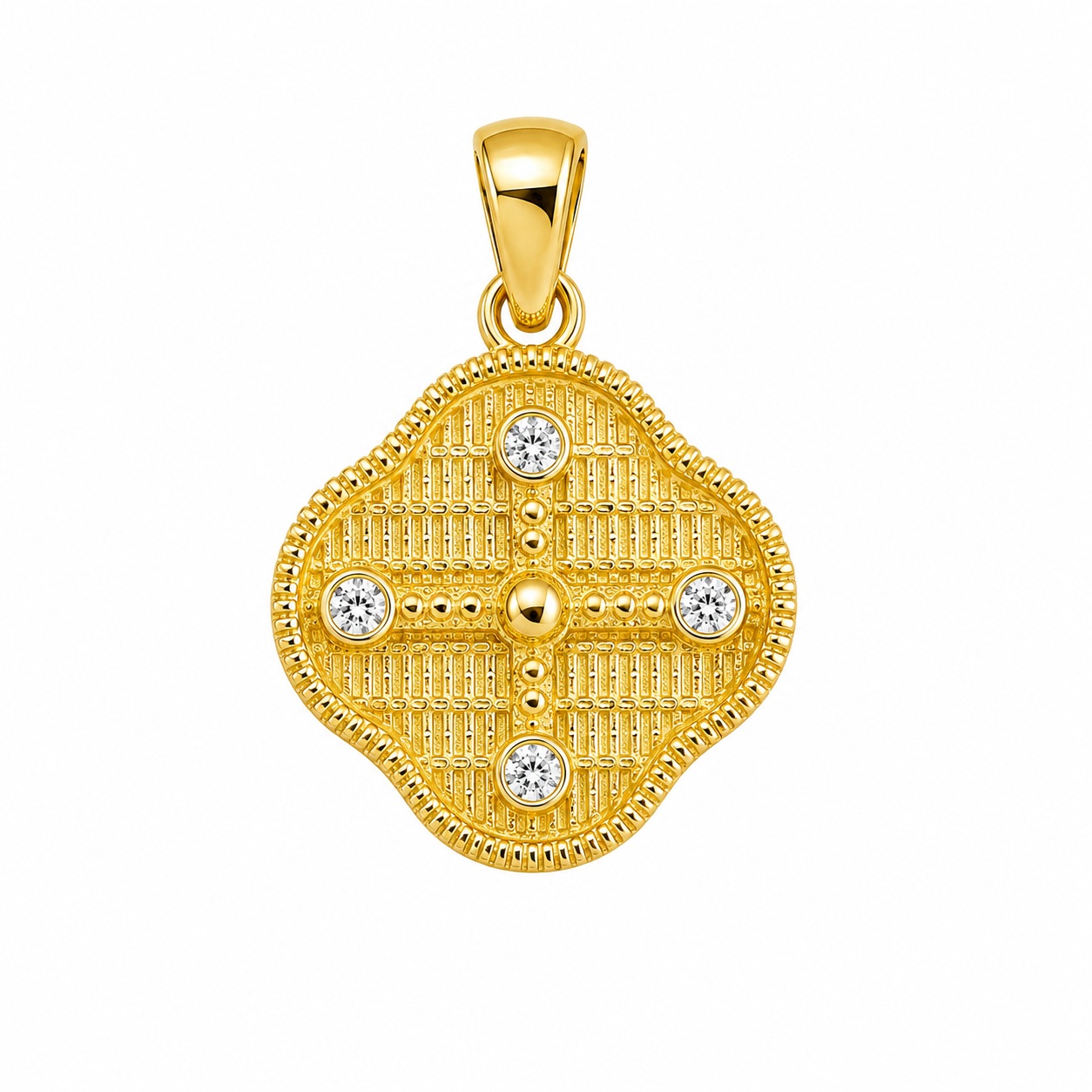 PENDANT Double Sided Constantinato SENZIO Collection from K9 Yellow Gold with Zircon Stones 3LAV.D597P - 3