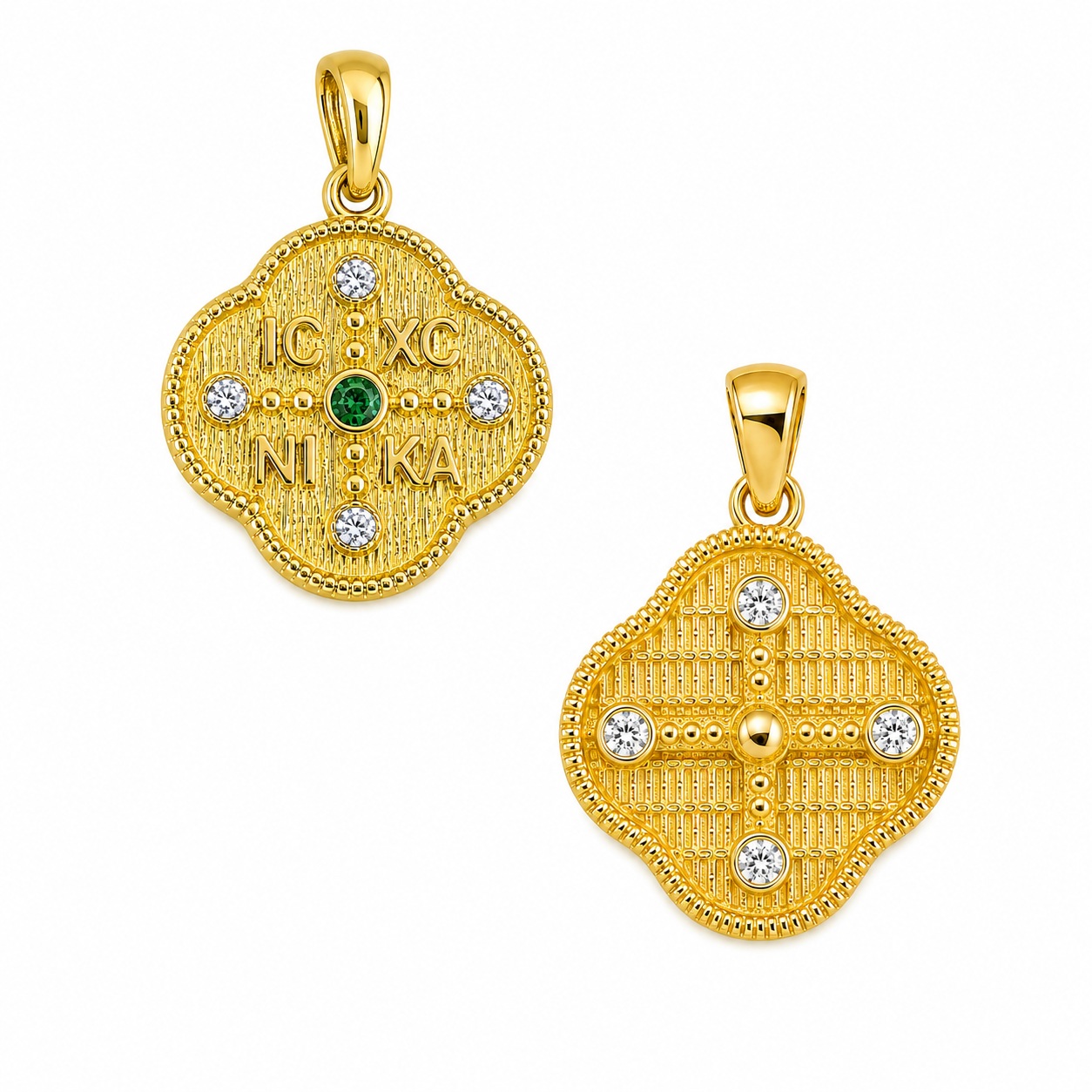 PENDANT Double Sided Constantinato SENZIO Collection from K9 Yellow Gold with Zircon Stones 3LAV.D597P - 