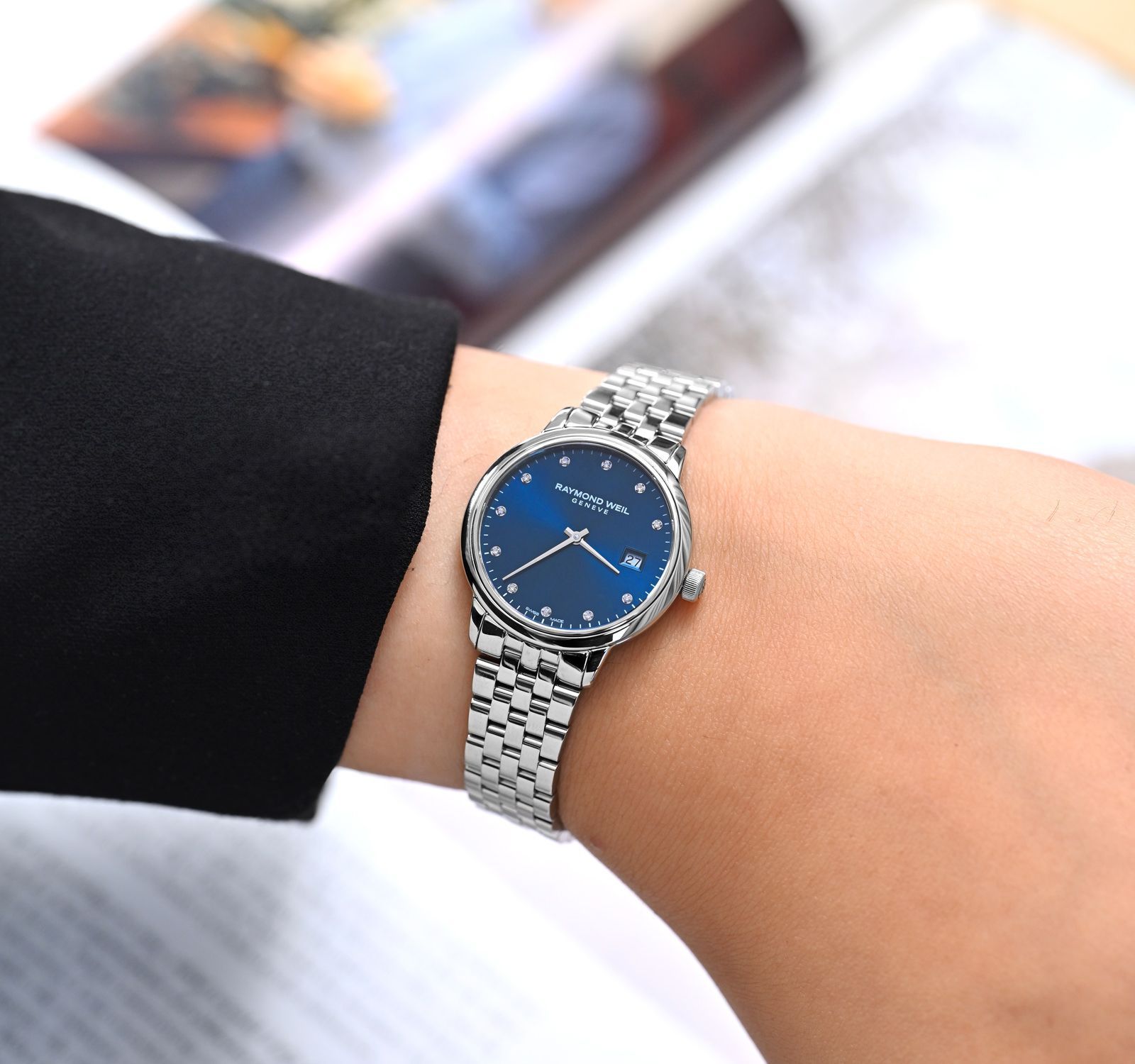 RAYMOND WEIL Toccata Blue Dial with Diamonds 29mm Silver Stainless Steel Bracelet 5985-ST-50081 - 5