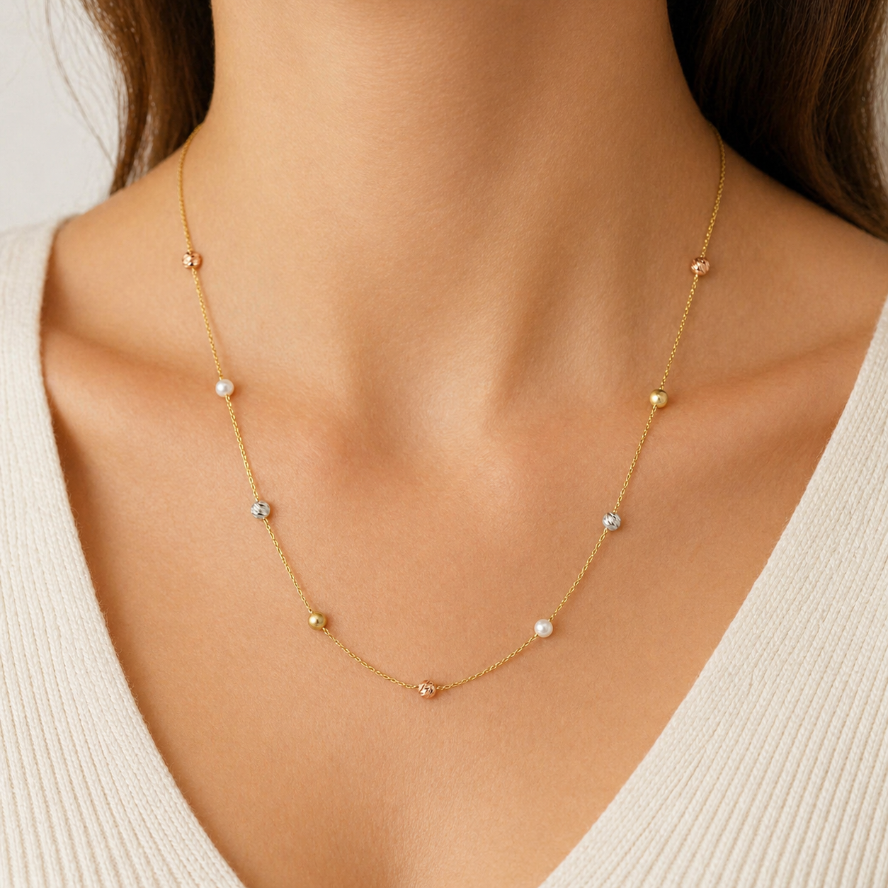 NECKLACE SENZIO Collection Yellow Gold K14 with Pearls 5CG.2782C - 