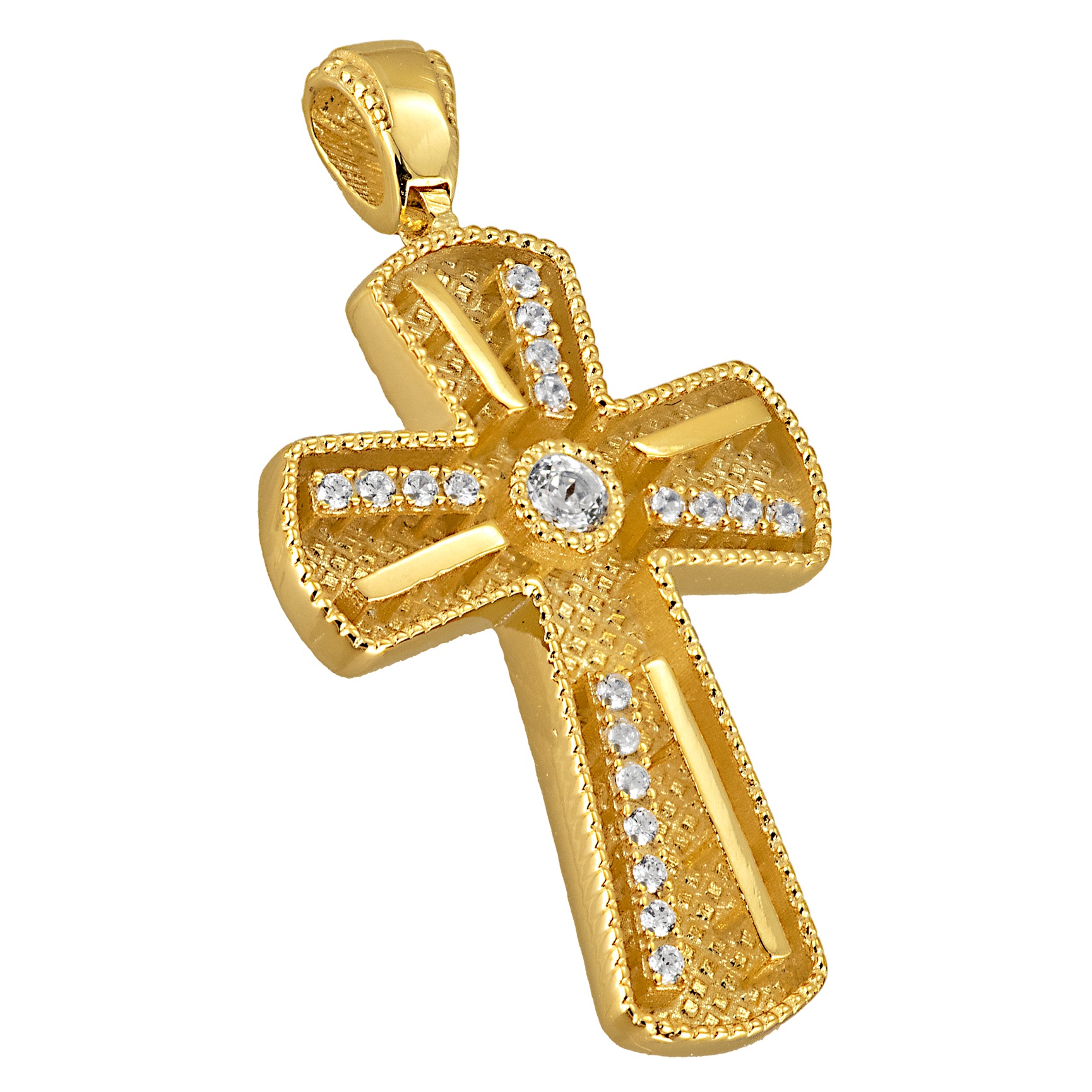 ΣΤΑΥΡΟΣ Διπλής Όψης SENZIO Collection από Κ14 Κίτρινο Χρυσό με Πέτρες Ζιργκόν 5LAV.1104CR - 