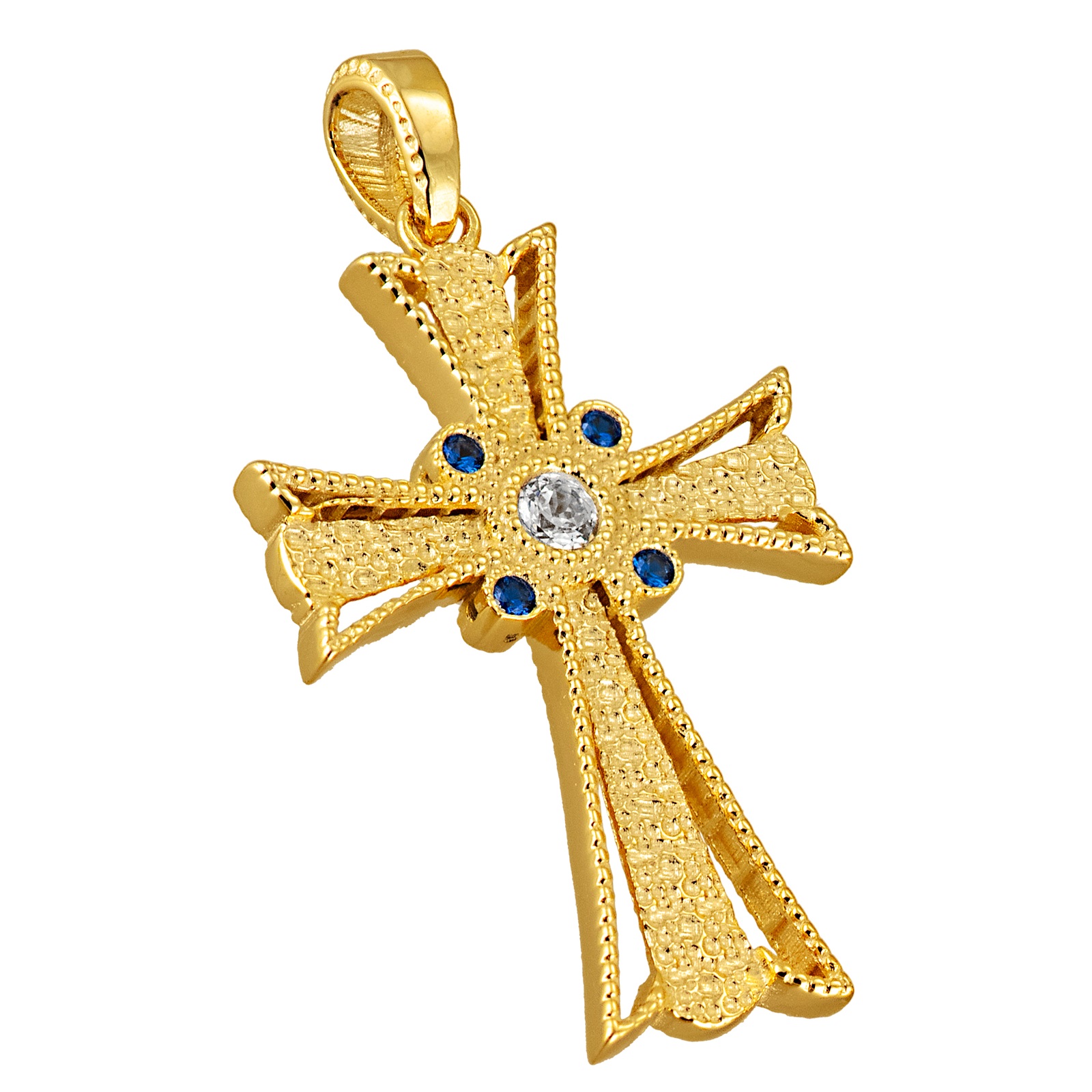 ΣΤΑΥΡΟΣ Διπλής Όψης SENZIO Collection από Κ14 Κίτρινο Χρυσό με Πέτρες Ζιργκόν 5LAV.K8103CR - 