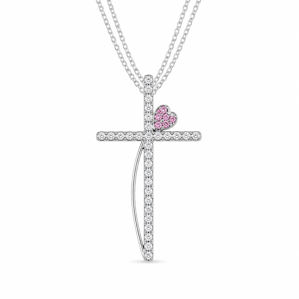 CROSS Women's with Chain SENZIO Collection K14 White Gold with Zircon Stones 5SEN.008CR - 