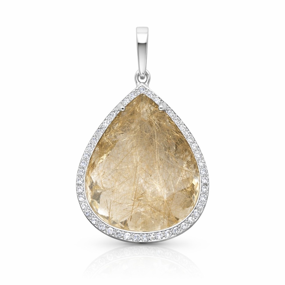 ΜΕΝΤΑΓΙΟΝ Πετράτο SENZIO Collection Λευκό Χρυσό K14 με Ρουτιλιανό Χαλαζία και Πέτρες Ζιργκόν 5SEN.R001PW - 