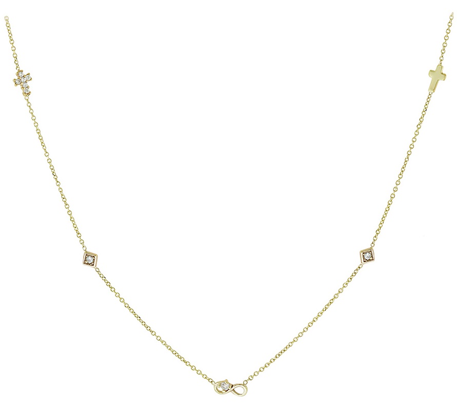 ΚΟΛΙΕ Γυναικείο Άπειρο Κίτρινο Χρυσό Κ14 με Πέτρες Ζιργκόν 5AB.532C