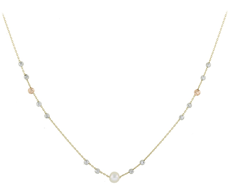 NECKLACE SENZIO Collection in Yellow, White and Rose Gold K14 with Pearl 5BL.7312C