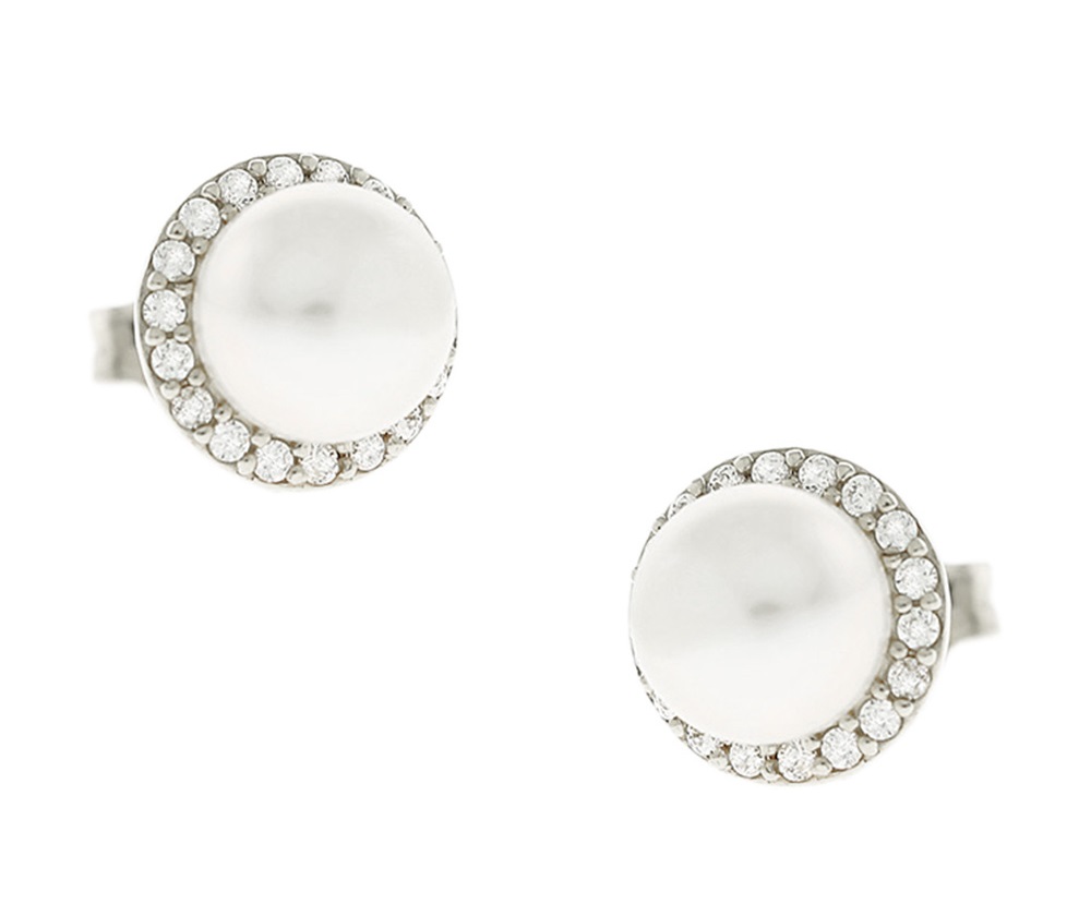 ΣΚΟΥΛΑΡΙΚΙΑ Ροζέτα με Ζιργκόν και Μαργαριτάρι 14Κ Λευκό Χρυσό 5BL.02.1118BOR