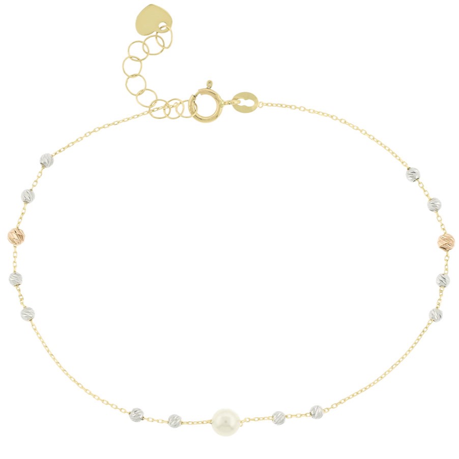 ΒΡΑΧΙΟΛΙ SENZIO Collection Κ14 Κίτρινο Λευκό και Ροζ Χρυσό με Μαργαριτάρι 5BL.7312B