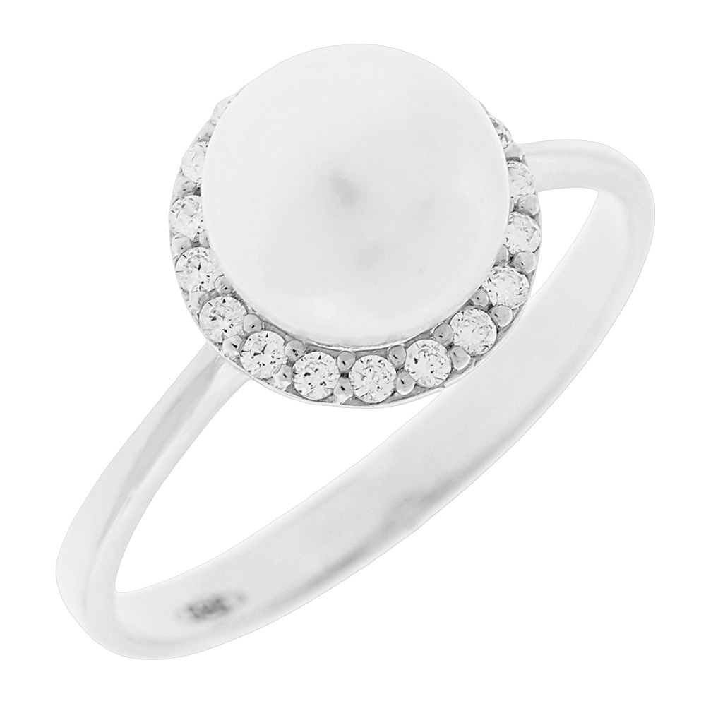 ΔΑΧΤΥΛΙΔΙ Ροζέτα Λευκό Χρυσό Κ14 με Μαργαριτάρι και Πέτρες Ζιργκόν 5BL.5002BR