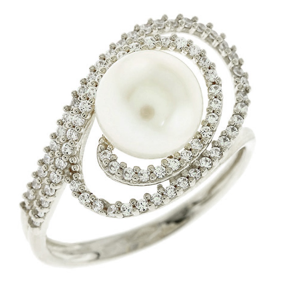 RING SENZIO Collection White Gold 14K with Zircon Stones and Pearl 5BL.5283BR
