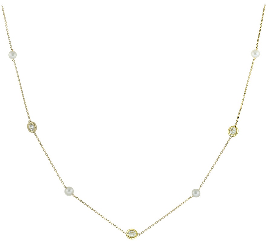 ΚΟΛΙΕ SENZIO Collection Κίτρινο Χρυσό 14K με Πέτρες Ζιργκόν και Μαργαριτάρια 5BL.7246C