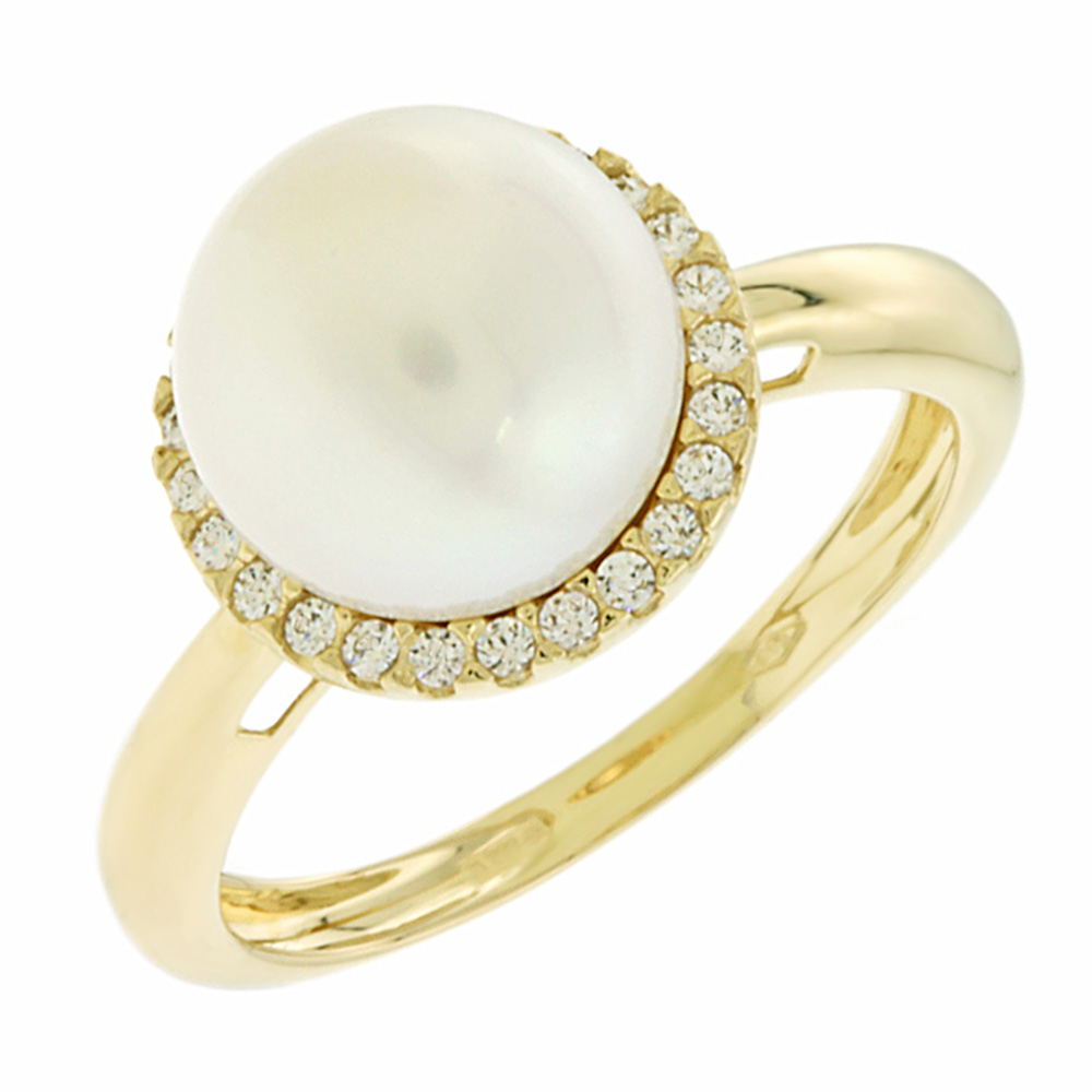 ΔΑΧΤΥΛΙΔΙ Ροζέτα Κίτρινο Χρυσό Κ14 με Ζιργκόν και Μαργαριτάρι 5BO.2058R - 