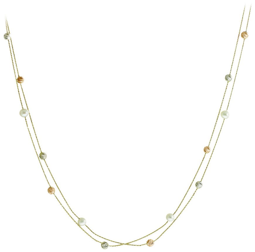 ΚΟΛΙΕ SENZIO Collection Κίτρινο Λευκό και Ροζ Χρυσό 14K με Μαργαριτάρια 5CG.06.2759C - 