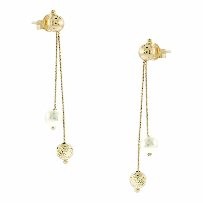 ΣΚΟΥΛΑΡΙΚΙΑ Κρεμαστά SENZIO Collection Κ14 Κίτρινο Χρυσό με Μαργαριτάρια 5CG.2203OR - 