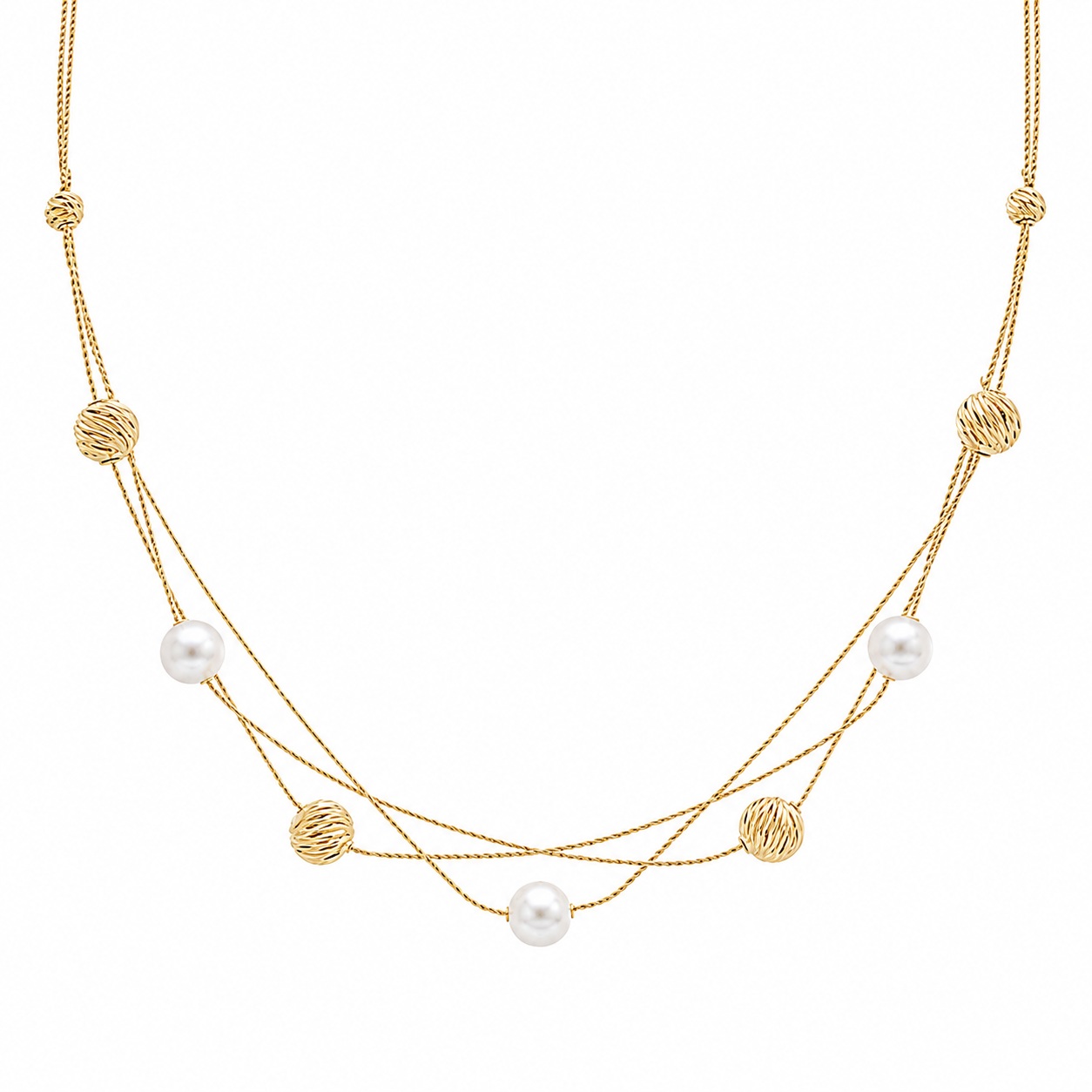NECKLACE Beaded SENZIO Collection in Yellow Gold K14 with Pearls 5CG.2204C - 
