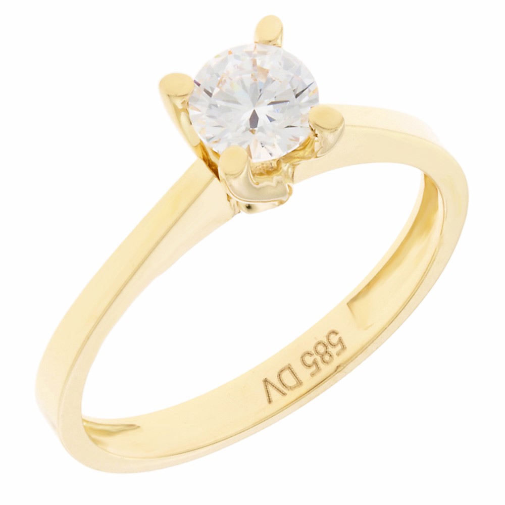 RING Single Stone SENZIO Yellow Gold K14 with Zircon Stones 5DIV.1150R