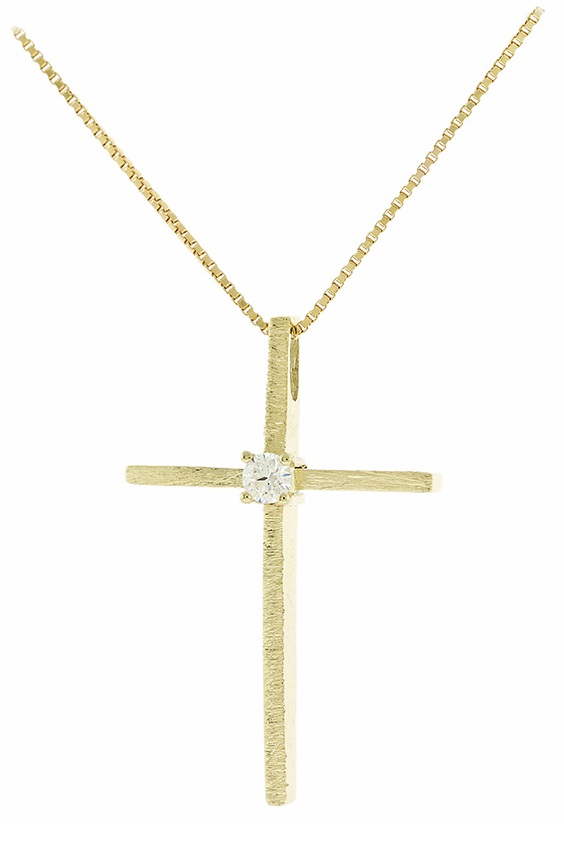CROSS with Chain SENZIO Collection K14 Yellow Gold with Zircon Stones 5DO.794C - 