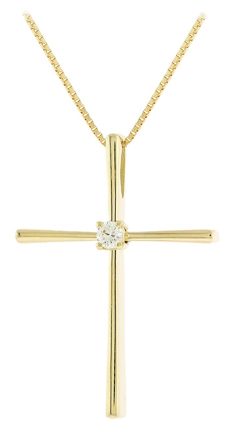 CROSS with Chain SENZIO Collection K14 Yellow Gold with Zircon Stones 5DO.795C - 