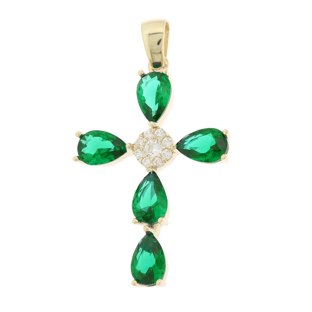 ΣΤΑΥΡΟΣ Γυναικείος SENZIO Collection από Κ14 Κίτρινο Χρυσό με Πέτρες Ζιργκόν 5DO.7591CR - 