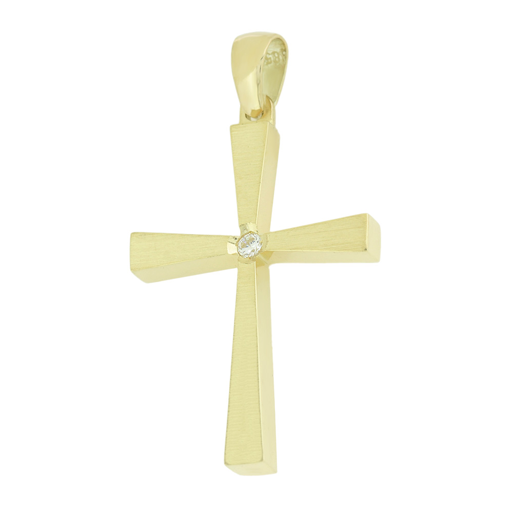 ΣΤΑΥΡΟΣ Γυναικείος SENZIO Collection από Κ14 Κίτρινο Χρυσό με Πέτρες Ζιργκόν 5DO.788CR - 