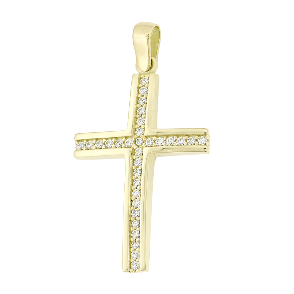 ΣΤΑΥΡΟΣ SENZIO Collection από Κ14 Κίτρινο Χρυσό με πέτρες Ζιργκόν 5DO.661CR