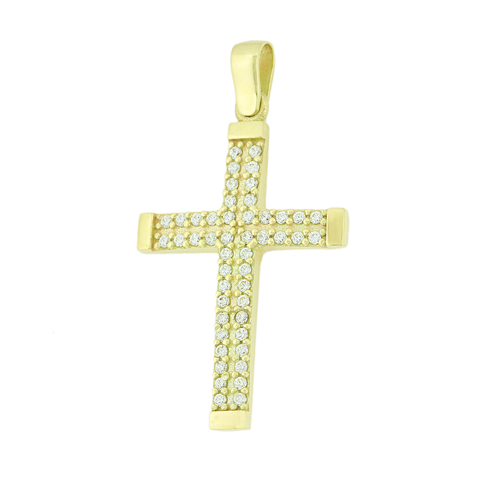 ΣΤΑΥΡΟΣ SENZIO Collection από Κ14 Κίτρινο Χρυσό με πέτρες Ζιργκόν 5DO.671CR