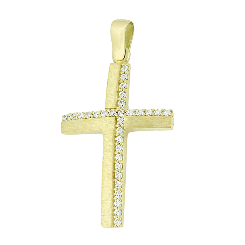 ΣΤΑΥΡΟΣ SENZIO Collection από Κ14 Κίτρινο Χρυσό με πέτρες Ζιργκόν 5DO.695MCR