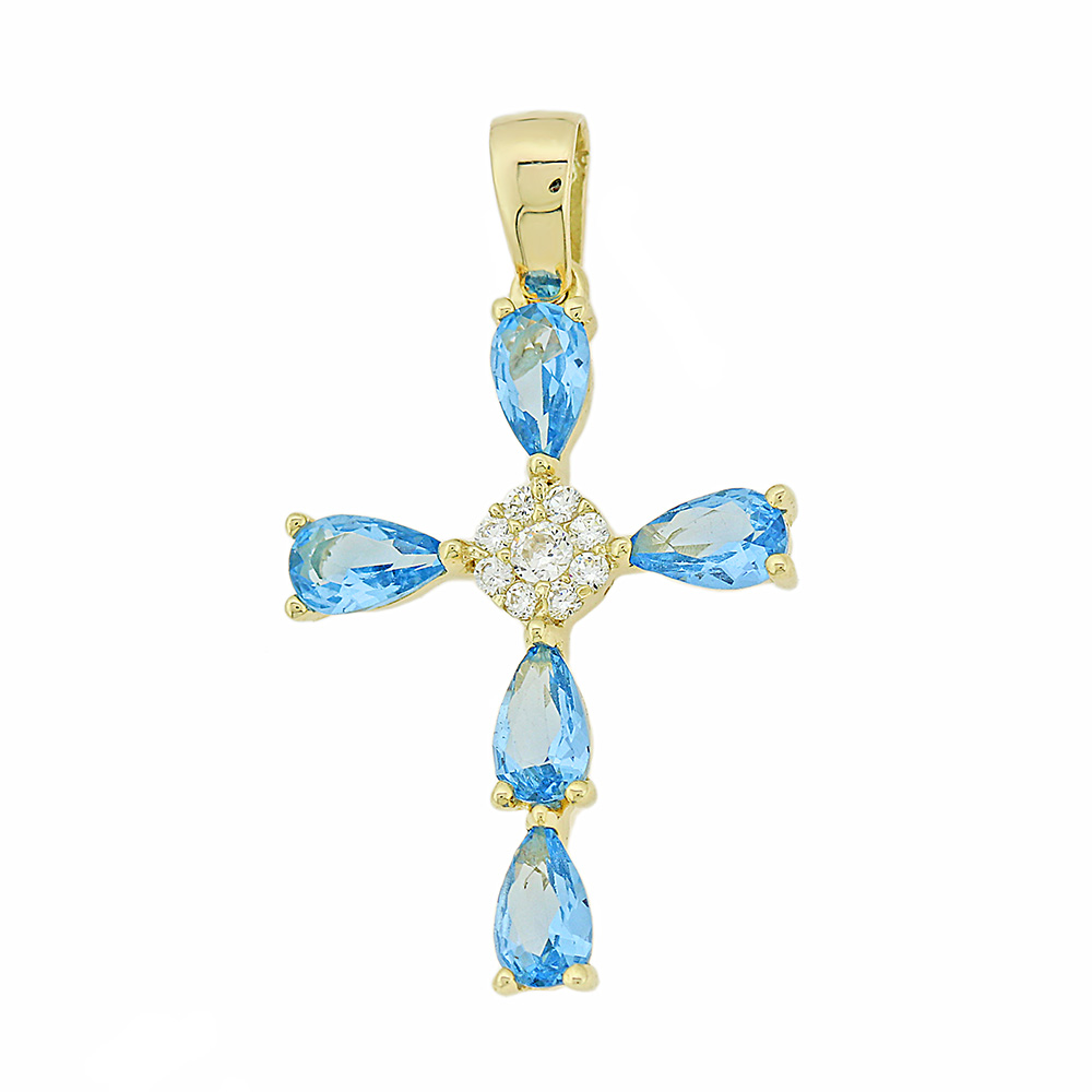 ΣΤΑΥΡΟΣ Γυναικείος SENZIO Collection από Κ14 Κίτρινο Χρυσό με Πέτρες Ζιργκόν 5DO.7593CR - 