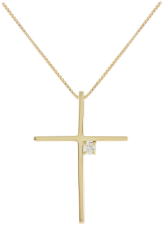 CROSS with Chain SENZIO Collection K14 Yellow Gold with Zircon Stones 5DO.800C