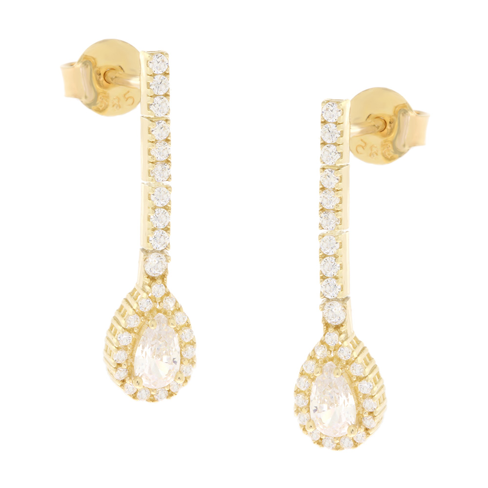 EARRINGS Dangle Halo SENZIO Collection K14 Yellow Gold with Zircon Stones 5FAV.88486OR