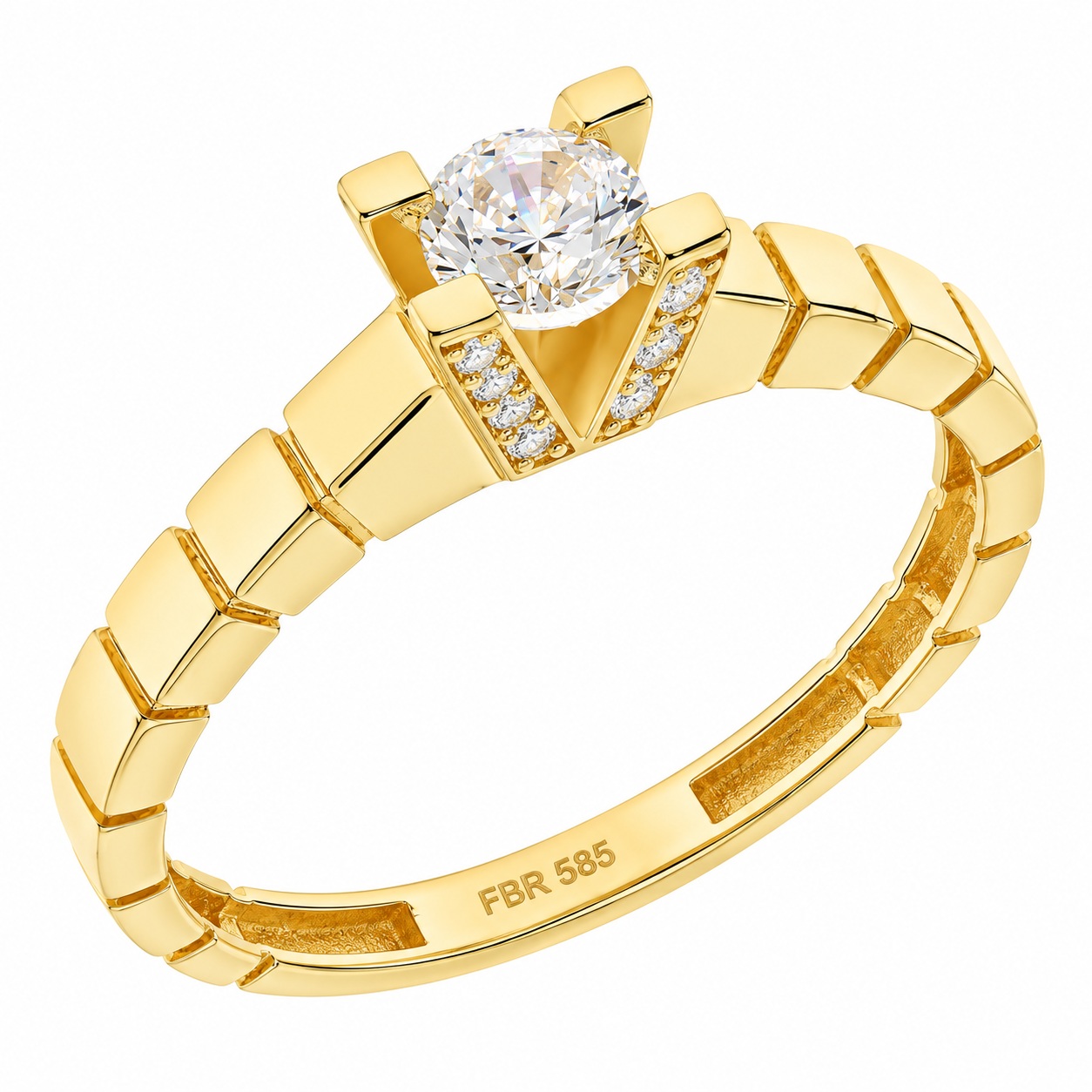 RING Solitaire SENZIO Collection K14 Yellow Gold with Zircon Stones 5FM.8700R - 