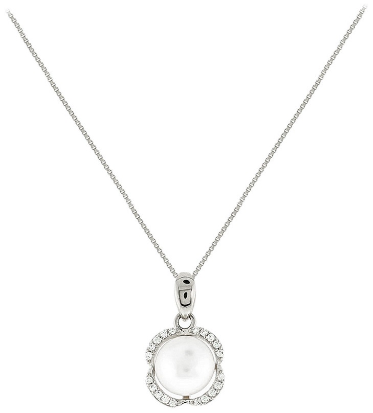 ΚΟΛΙΕ Ροζέτα με Ζιργκόν και Μαργαριτάρι Κ14 Λευκό Χρυσό 5FM.02.2013BC