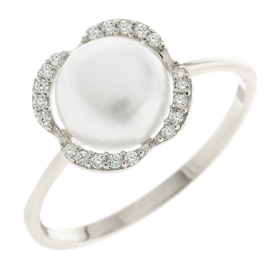 ΔΑΧΤΥΛΙΔΙ Ροζέτα Λευκό Χρυσό Κ14 με Ζιργκόν και Μαργαριτάρι 5FM.02.2013BR - 