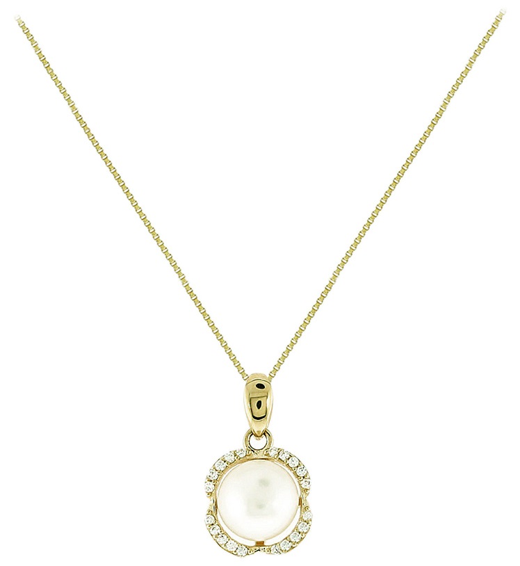 ΚΟΛΙΕ Ροζέτα Κίτρινο Χρυσό Κ14 με Πέτρες Ζιργκόν και Μαργαριτάρι 5FM.02.2013C - 