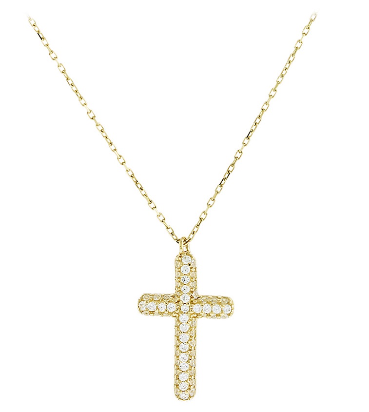 ΣΤΑΥΡΟΣ Κίτρινο Χρυσό με Αλυσίδα Κ14 και Ζιργκόν 5FM.02.2223C - 