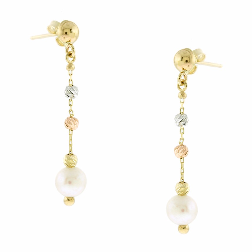 ΣΚΟΥΛΑΡΙΚΙΑ Κρεμαστά SENZIO Collection Κ14 Κίτρινο, Λευκό και Ροζ Χρυσό με Μαργαριτάρια 5FM.50065MOR